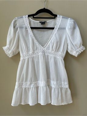 White Crochet Trim Peasant Blouse